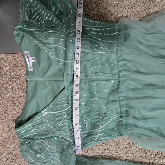 Sz 2XL (US 12) Ever Pretty Light Green Tulle Long-Sleeve Plunge Gown w Sequins - Picture 8 of 10